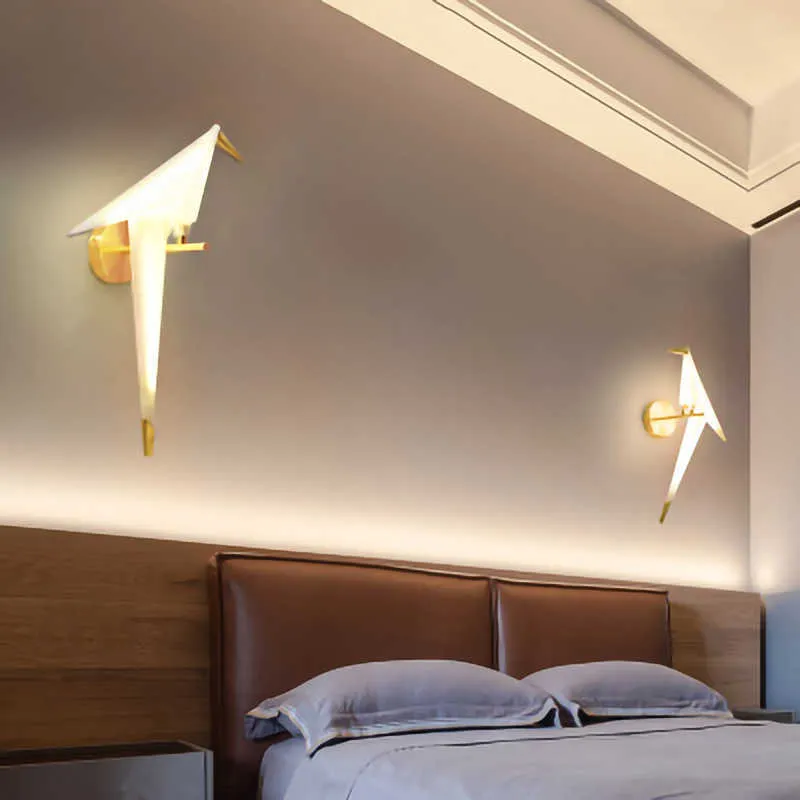 Modern Işık Lüks LED Duvar Lambası Küçük Kuş 110 V 220 V Braketi Işık Başucu Yatak Odası Oturma Odası için Loft Dekorasyon Fikstürü 210724
