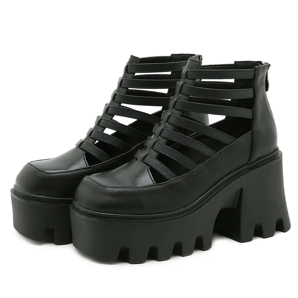 BONJOMARISA nouveautés plate-forme gros gladiateur femmes sandales découpe fermeture éclair Goth mode à la mode Punk décontracté dames chaussures