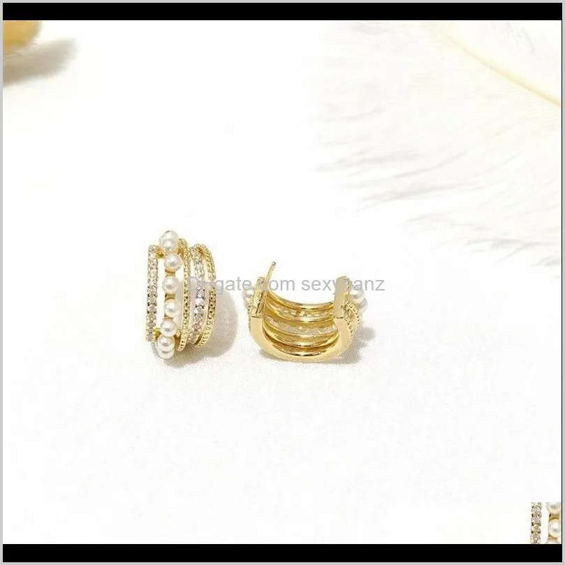 korean trendy double layer pearl rhinestone hoop earrings for women fashion ear jewelry boucle d`oreille & huggie