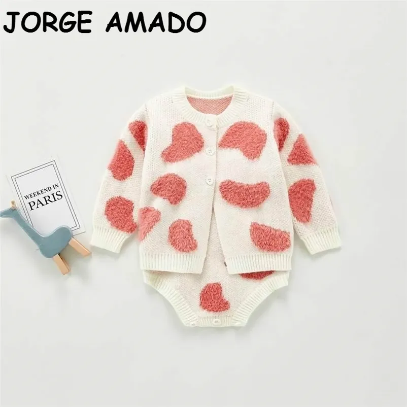 Completi del Ringraziamento per ragazze Cappotto maglione a maniche lunghe a cuore d'amore + pagliaccetto Vestiti per bambini E20311 210610