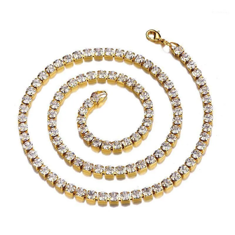 MxGxFam 60 Cm X 5 Mm 24inch Hiphop Crystal Chain Necklaces For Men Gold