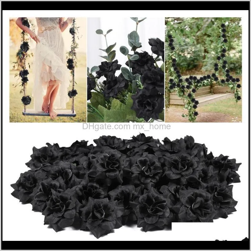 50pcs simulation silk rose flower heads for hat clothes embellishment (black) decorative flowers & wreaths