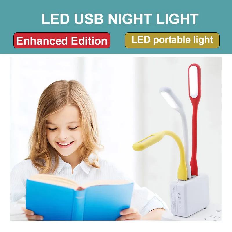 10 pezzi USB lampada da tavolo piccola lampada da scrivania LED gadget lettura scrittura risparmio energetico portatile lunga durata 360 piegatura regalo creativo per caricabatterie PC computer portatile power bank