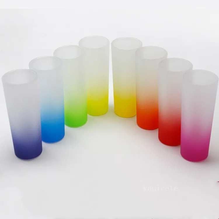 9 kleuren wijnglazen 3OZ Frosted Glass Cup in Gradiënt Kleur Coloful Bottom Warmte Transfer Afdrukken T2i53048