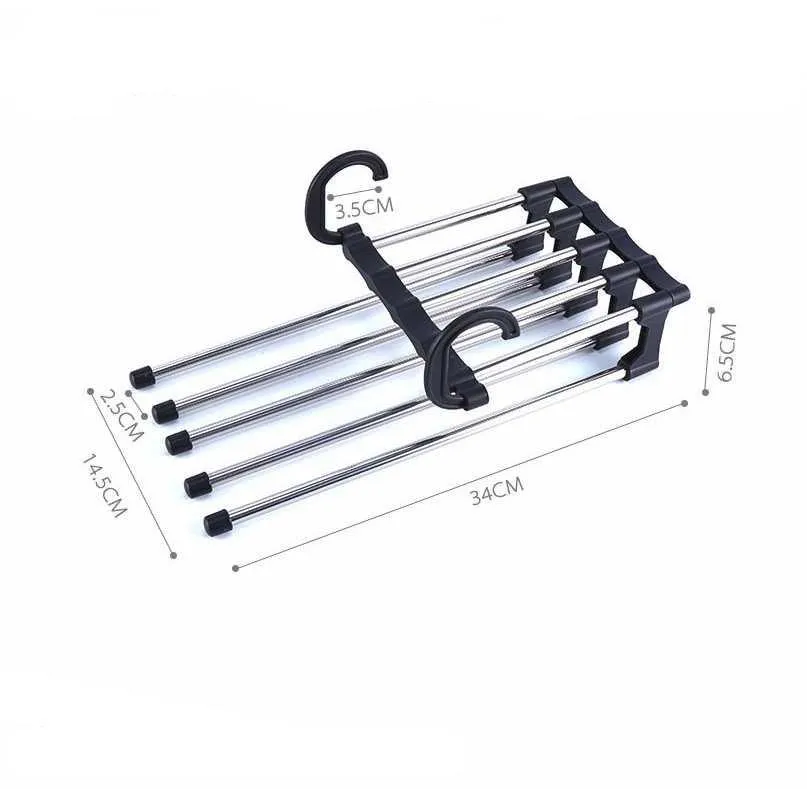 Multifunctional magic Hangers frame five-in-one stainless steel trouser rack five-layer trousers clip closet storage folding telescopic hanger