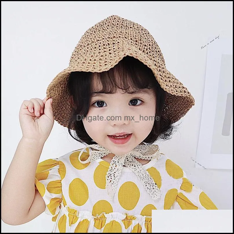 Caps & Hats Fashion Lace Baby Hat Summer Straw Bow Girl Cap Beach Children Panama Princess And For Kids