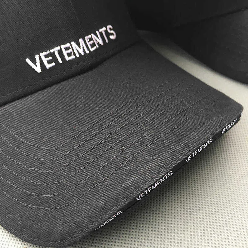 vetements 편지 자수 야구 모자 남자 힙합 스포츠 첨단 모자 조정 가능한 Q0911