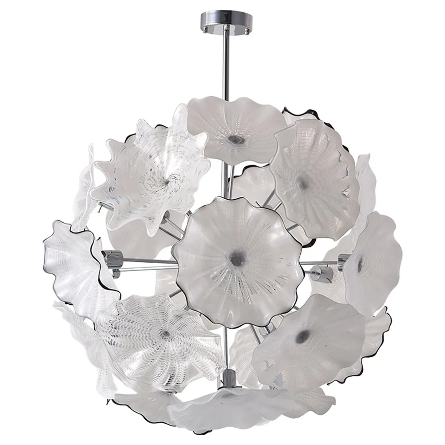 Nordic Pure White Modern Wall Art LED Pendant Lamps Ceiling Lights Murano Glass Flower Chandeliers