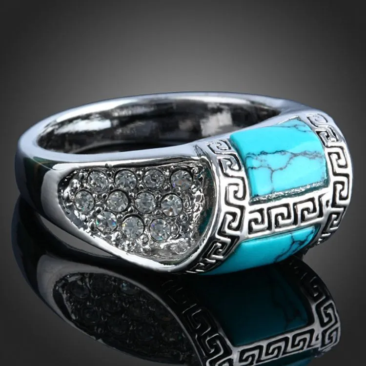 Europa silverplätering inlay turkos ring vintage ringar mix storlek 16-19 #