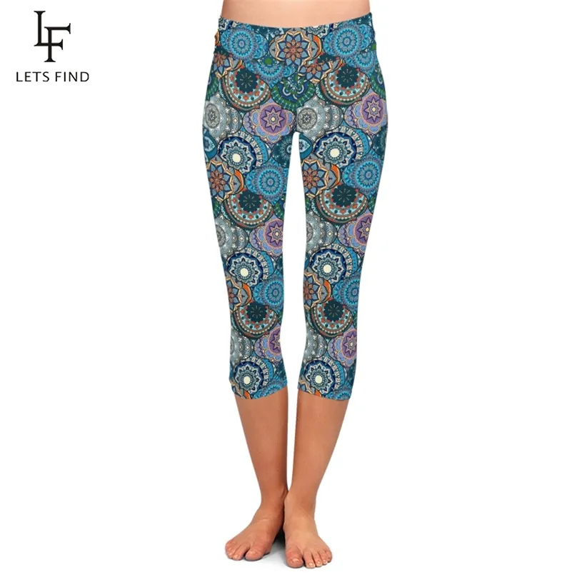 LETSFIND Mandala Stampa Leggings a vita alta Elasticità Donna Leggins stampati digitali Pantaloni push up resistenti 211215