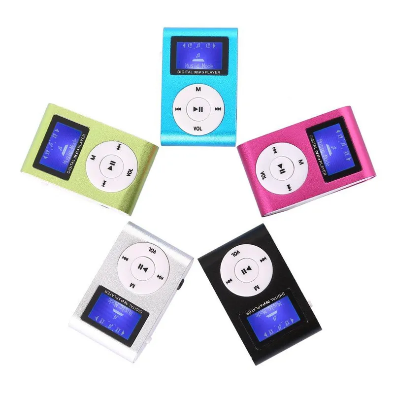 MP3 player mini clipe de metal portátil Áudio LCD tela FM Rádio Suporte Micro SD TF Cartão Lettore com cabo de fone de ouvido USB