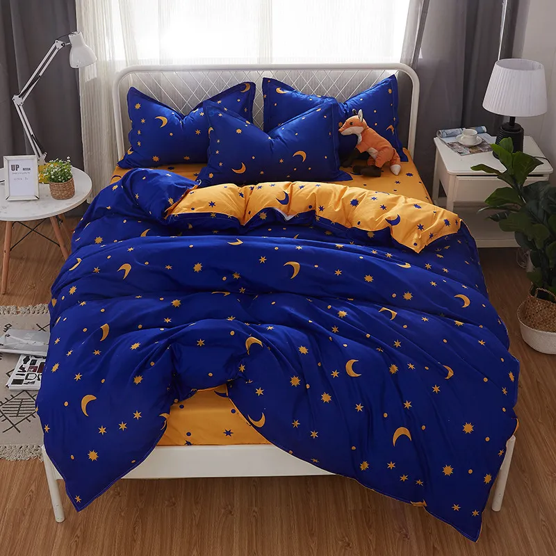 Mode Geometrisk Aloe Bomull Sängkläder Set 4PCS Moon and Star Bedding Sätter Duvet Cover Bed Sheet 210319