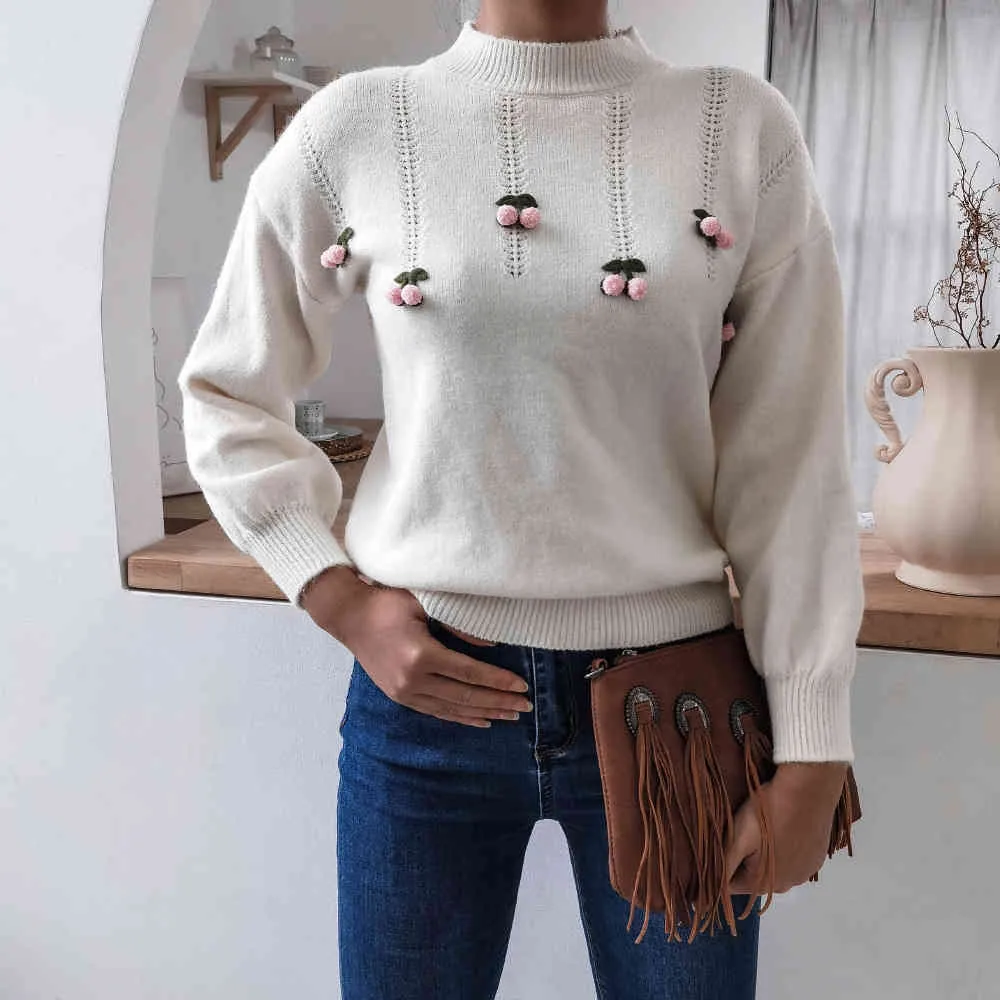 Herfst Winter Vintage Sweaters Jumper Casual Cherry Lange Mouwen Knit Sweater Oversized Pullovers Warm Womens Kleding Tops 210514