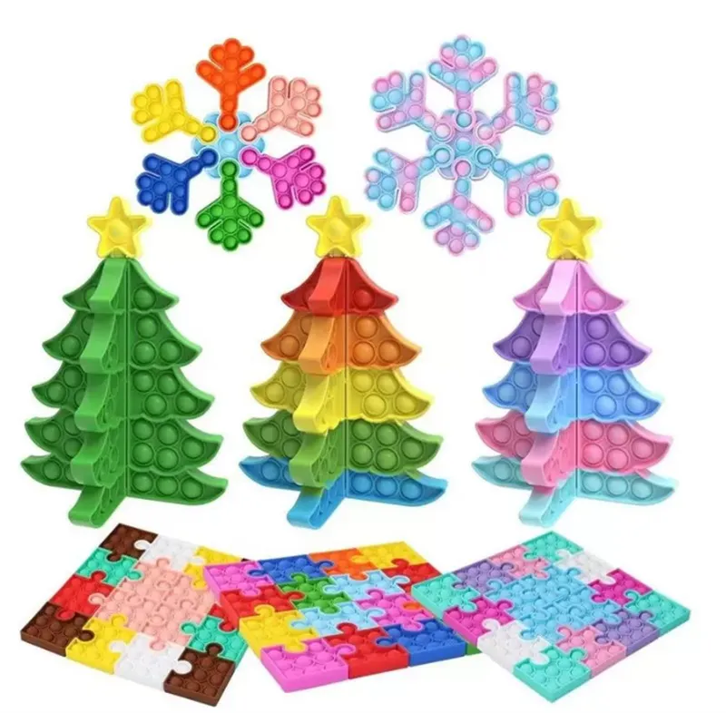 Fidget Toy Push Bubble Puzzles Snowflake Cube Stitching Christmas Tree Kids Desktop Puzzle Finger Relieve Anxiety Squeeze Bauble Decompression Toys DHL