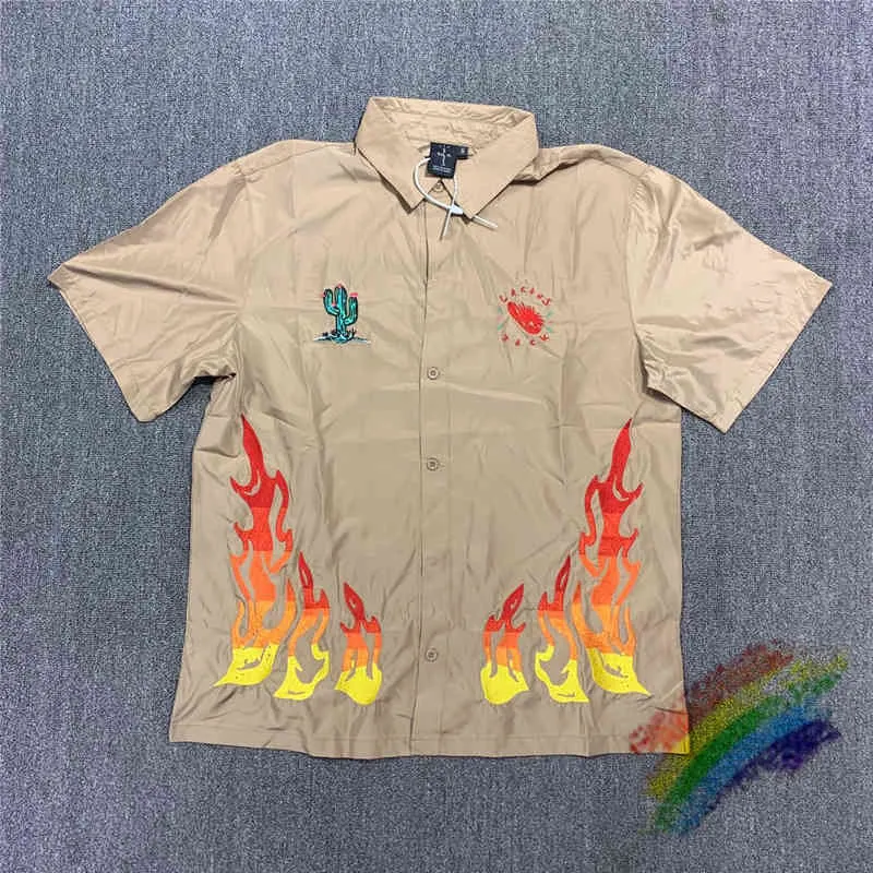 メンズTシャツTravis Scott Cactus JackボタンダウンジャックボーイズワークTシャツ男性女性1：1品質炎刺繍Tシャツティーノイブ