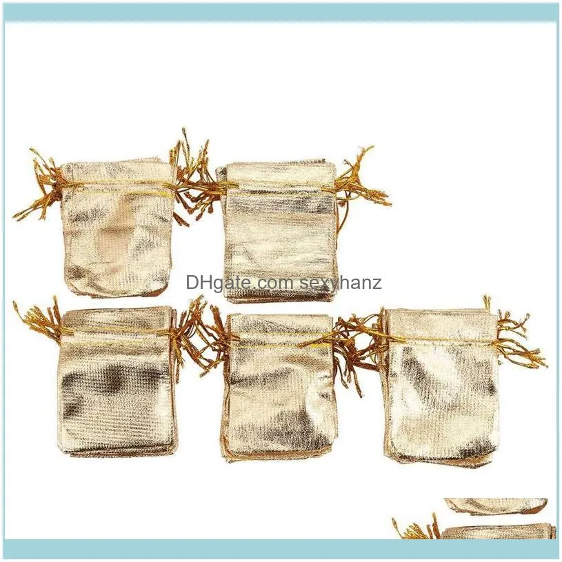 50Pcs Gold Foil Organza Bag Candy Gift Bags 7X9cm With 40Pcs Burlap Drawstring, 13X10cm Jewelry Pouches,