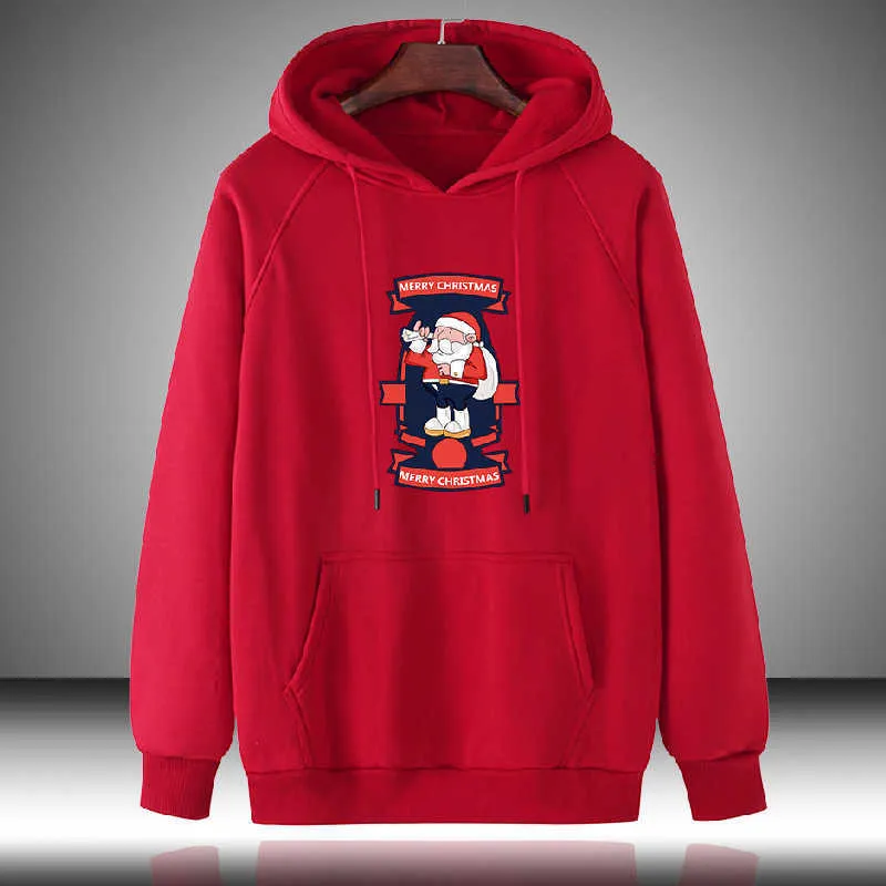 Noel erkek Hoodies Noel Baba Baskı Kapüşonlu Kazak Kırmızı Kazak Moda Uzun Kollu Kış Hoodie Hip Hop Streetwear 210603