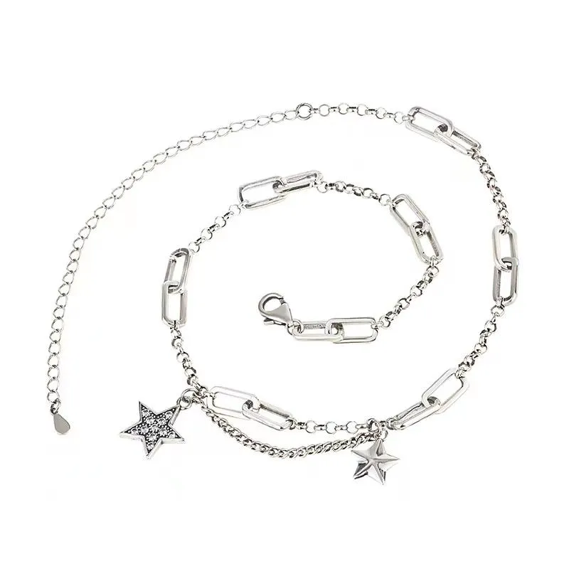 Kedjor Trendiga 925 Sterling Silver Personlighetsstjärnor Mix Chain Necklace For Women Korean Japon Thai Charm ClaVicle Gift