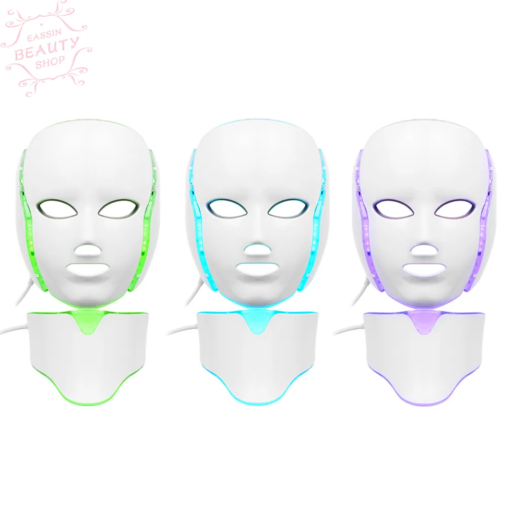 LED Photon 7 Färger Facial Neck Mask PDT Skin Föryngring Acne Remover
