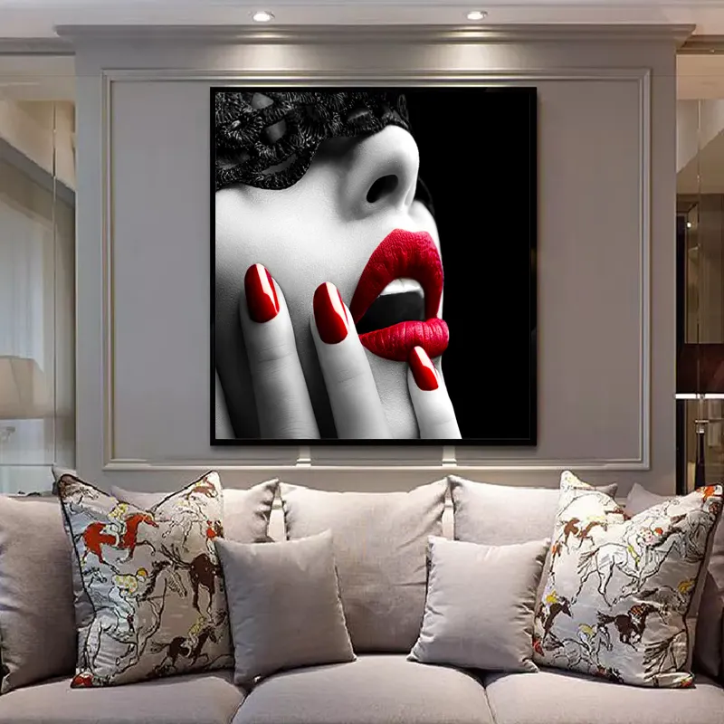 Sexy Red Lips Canvas Wall Art Modern Woman Lips Decor For Living Room ...
