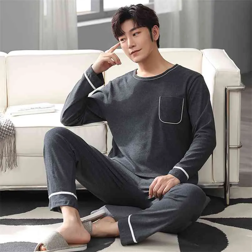 Spring Men Pajamas Long Sleeve Male Pajama Set Men Pure Full