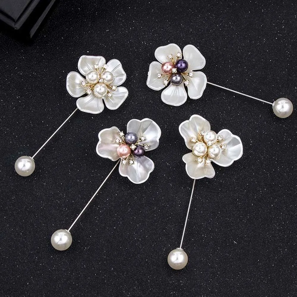 2021 Fashion Sweater Brooch Rose Flower Corsage Camellia Long Needle Pin For Women Shawl Shirt Collar Accessories