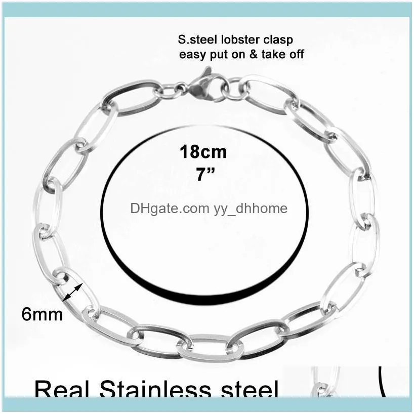 Link, Chain 100% Stainless Steel Bracelet For Women Men Metal Lock Bracelets Pulseras Mujer Boho Jewelry Drop