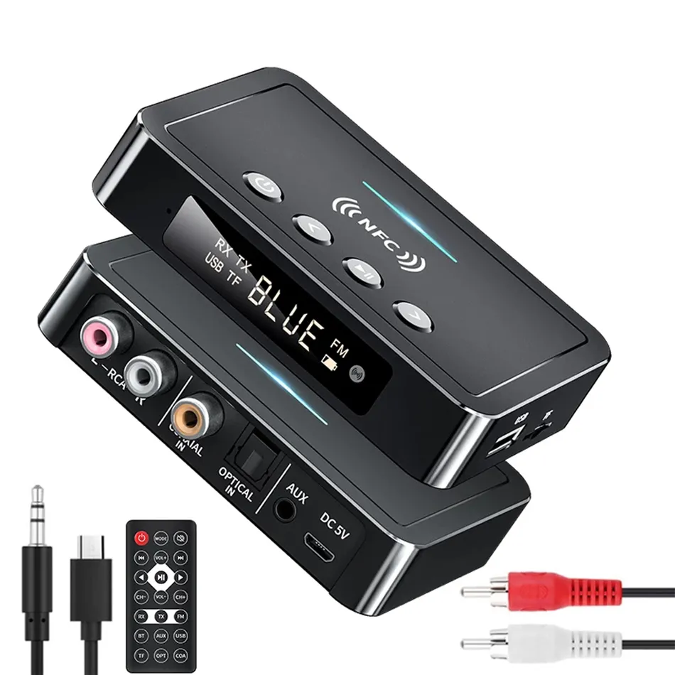 M6 Bluetooth 5.0 Alıcı FM Verici Stereo Aux 3.5mm Jack RCA Optik Kablosuz Handfree Arama NFC Ses Adaptörü TV