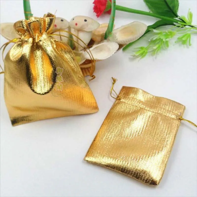 Mordoa 50st Guld Silver Color Drawstring Smycken Giftväska 7 * 9cmparty Year Christmas / Wedding Organza Bags Pouches