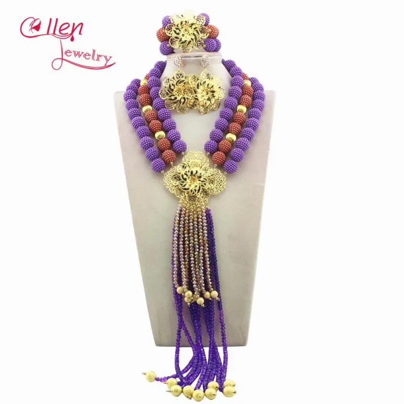 Earrings & Necklace African Costume Crystal Pendent Jewelry Set Womens Jewellery Nigerian Wedding Beads W13413