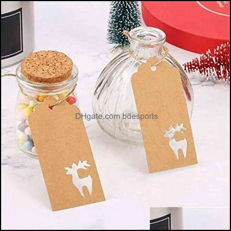 100Pcs Christmas Kraft Paper Hanging Tags Party Favor Diy Blank Label Price Tag Xmas Gift Card Snowflake Christmas Tree Elk Y1230