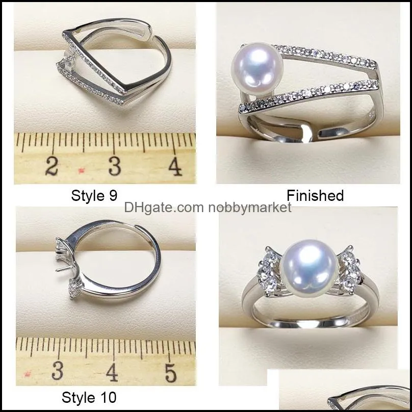 Wholesale Jewelry DIY Pearl Rings 925 Silver Rings Settings Zircon Ring for Women Girl Ring Fine Jewelry Adjustable Size DIY Gift