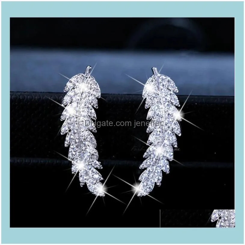  gold Longrui`s zircon inlaid new and mini Silver Leaf Fashion Lady Earrings