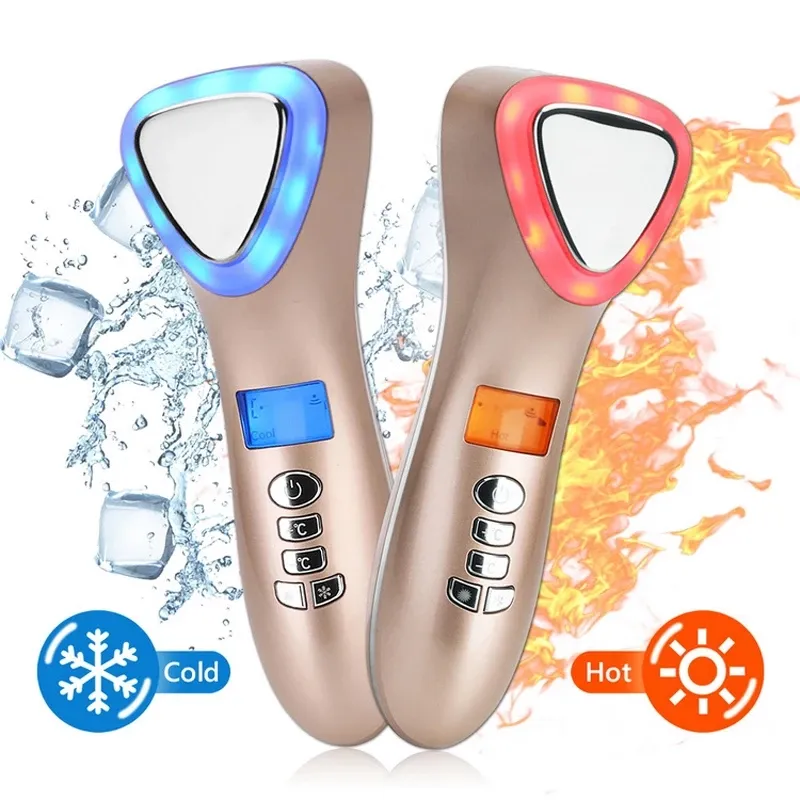 Mini Hot Cold Hammer Massager LED Light Photon Therapie Ultrasone Cryotherapie Trillingsgezicht Lift Pore Shrink Skin Care Machine