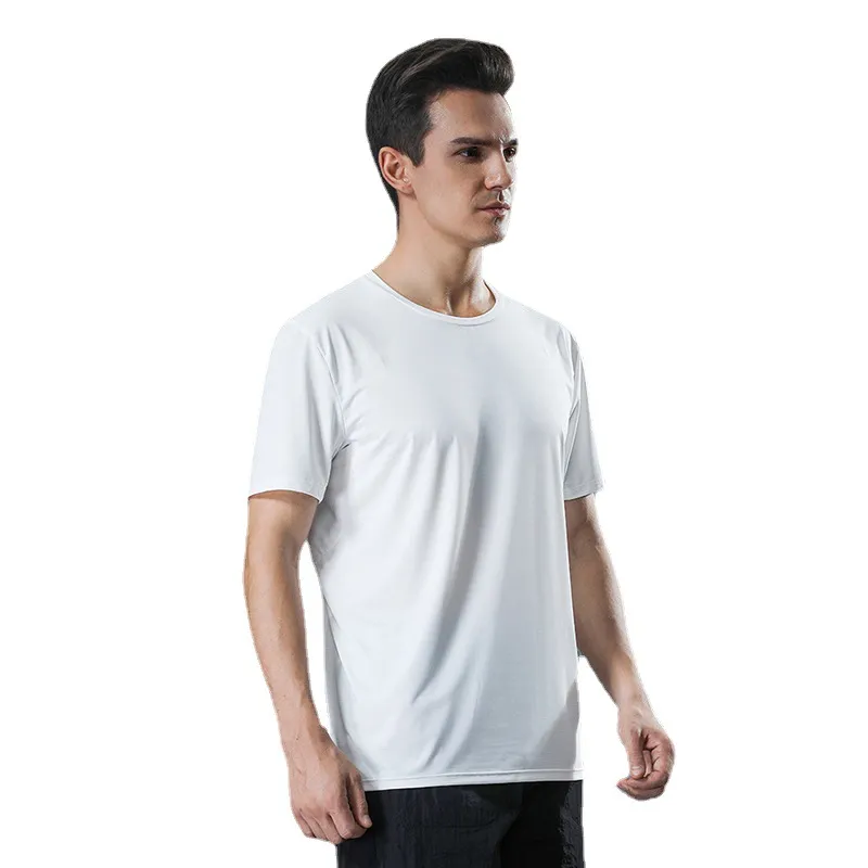 Herren-Trainingsanzug, Kleidung, T-Shirts, T-Shirts. Herren-Trainings-Kurzarm-Fitness-Sport-Eisseiden-Schnelltrocknendes, weiches Lauf-Freizeit-Stretch-T-Shirt