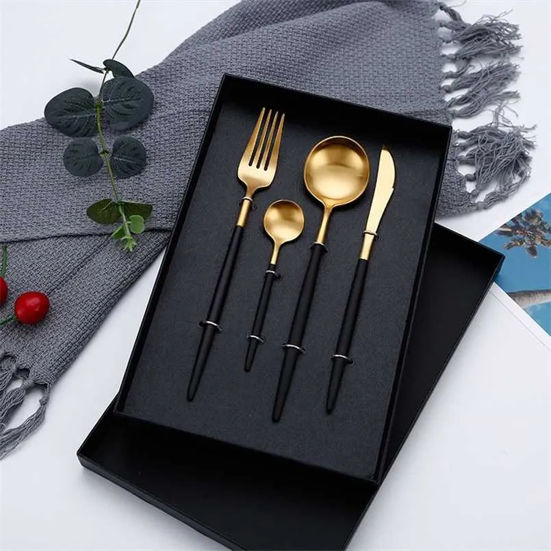 Dinner Set Cutlery Knives Forks Spoons Wester Kitchen Dinnerware Stainless Steel Home Party Tableware Set 211108