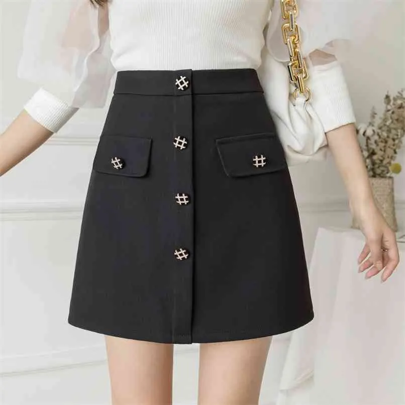 Black Skirts High Waist Back Zipper Fly With Safe Shorts School Style A-Line Skirt Plus Size Women Clothing S-2XL 210601