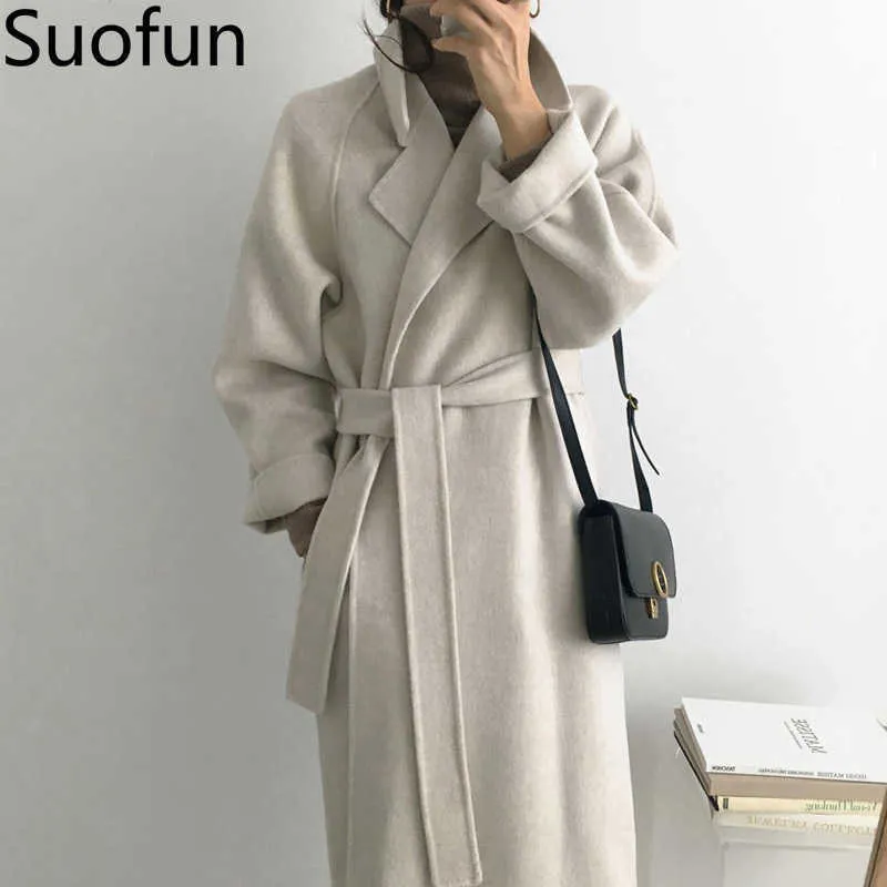 Cintura vintage casual a maniche lunghe 2021 New Fashion Long Autumn Faux Wool Blend Wool Coat Winter Warm Women Warm Wool Coat S0903