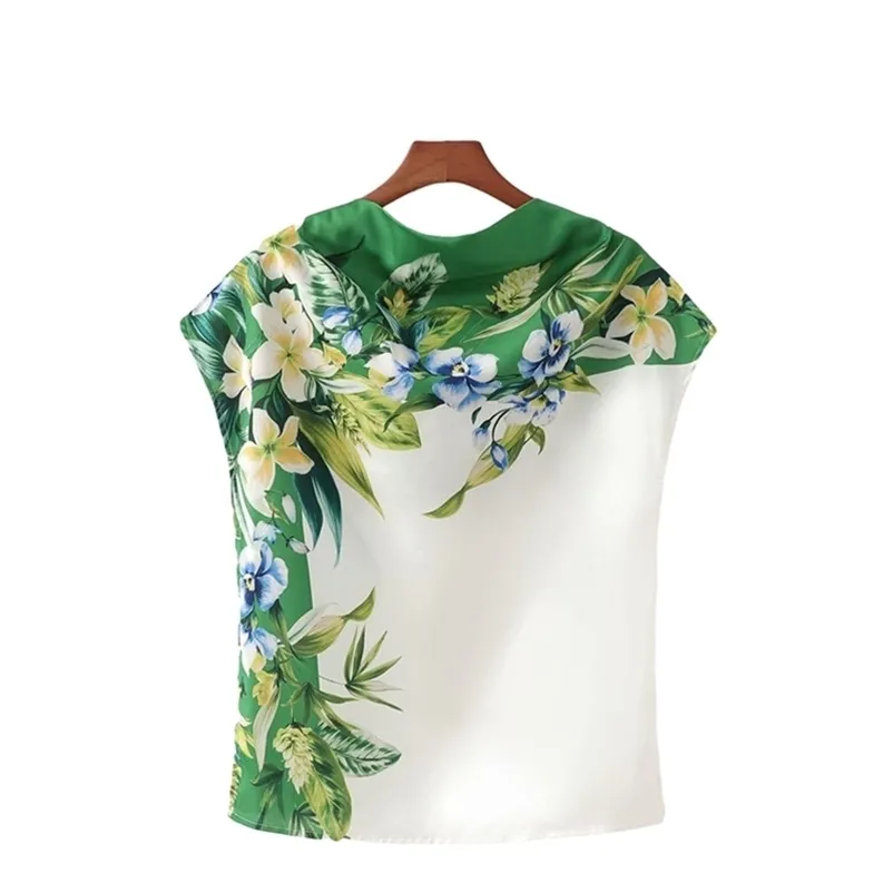 Casual Women Half High Collar Blus Sommar Mode Ladies Vintage Elegant Kvinnlig Blomstryck Top 210515