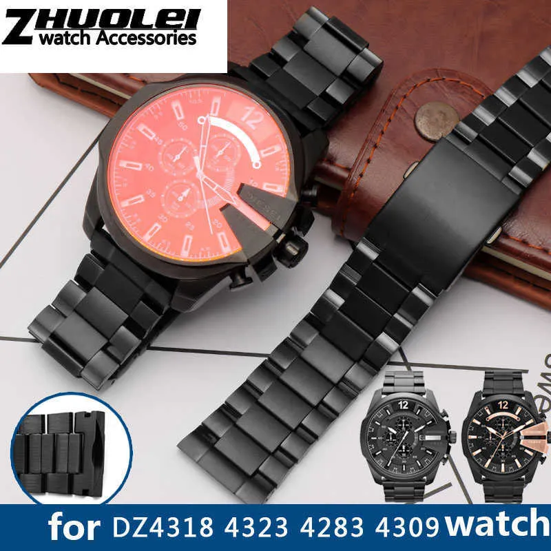 High Quality Strap for Dz4318 4323 4283 4309 Original Style Stainless Steel Watchband Male Large Watch Case Bracelet 26mm Black H0915