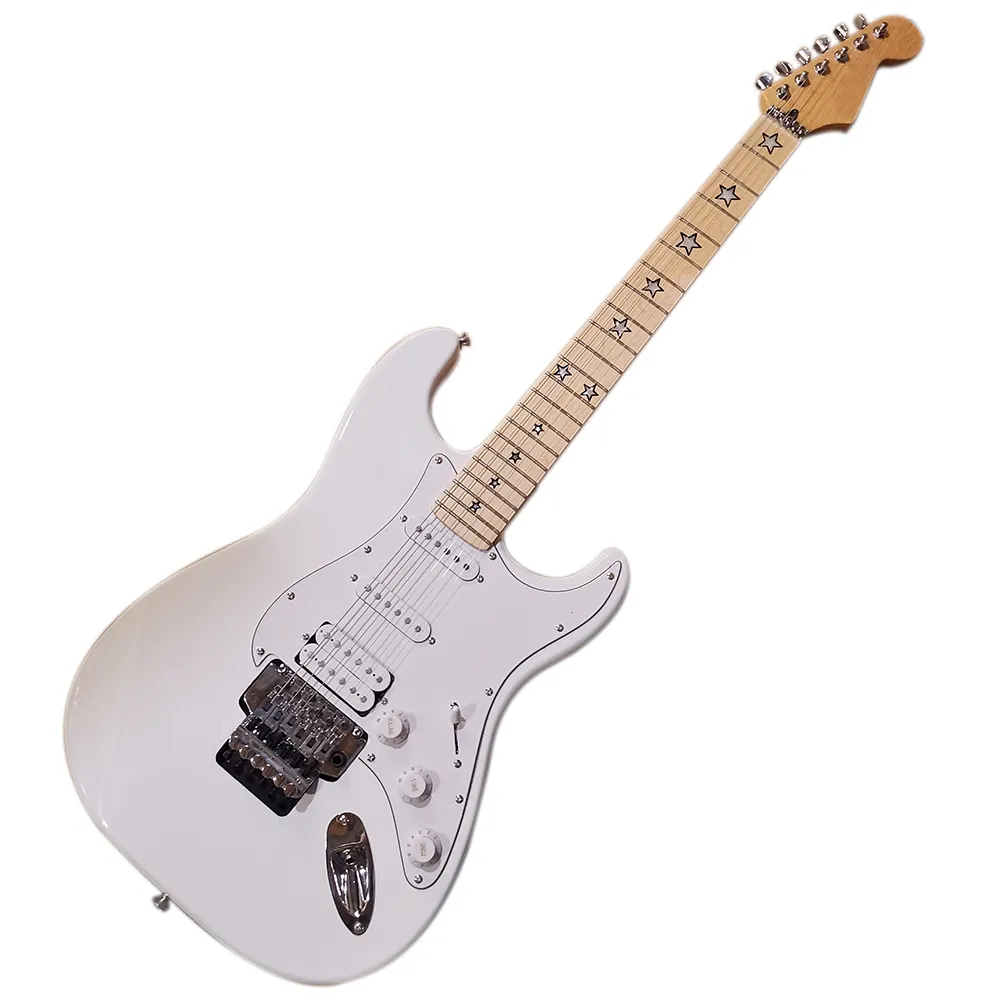 Factory Outlet-6 Strings White Electric Guitar,Floyd Rose,Maple Fretboard with Star Inlay,High Cost Performance