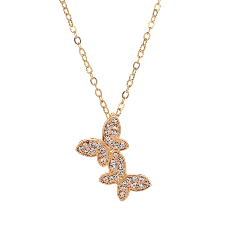 Collana a farfalla per donna Collane con strass alla moda con due farfalle