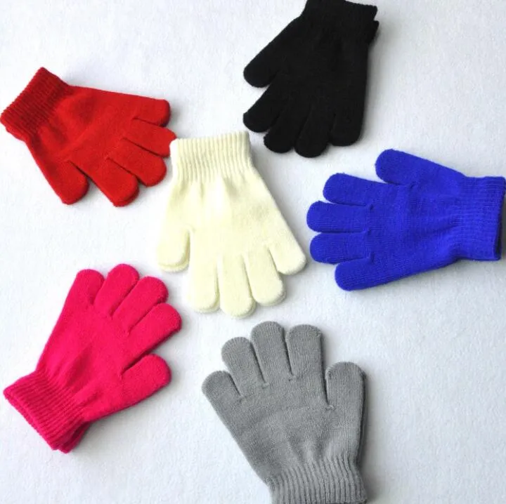 kids knitted magic gloves winter outdoor sport warm gloves five finger gloves plain baby warm mittens for 6-11years old children