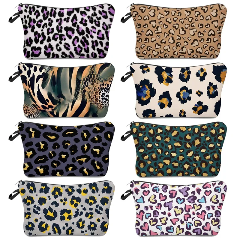 Borsa per il trucco impermeabile con stampa leopardata Borsa per la conservazione delle donne Borsa da viaggio semplice per la moda Portafogli Borsa con cerniera E120407 204 Z2