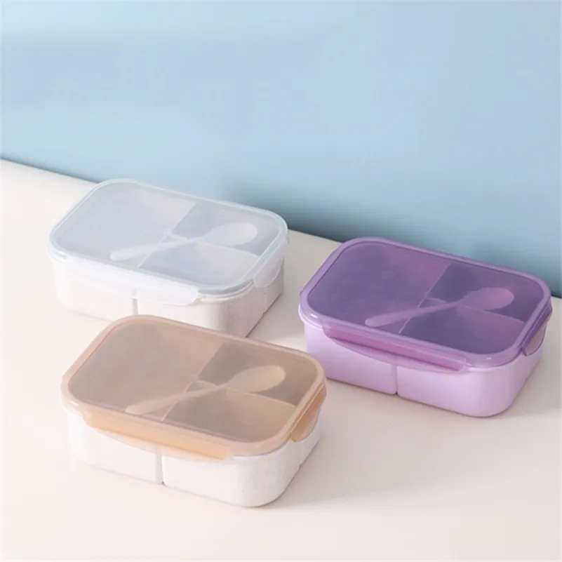 Transparent Lunch Box Eco Friendly Food Container Bento Box Mikrovågsugn 3 Grids Stor kapacitet Läckagesäker Mikrovågsugn Mat Box 210925