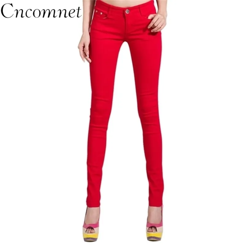 Летние женщины карандаш джинсы конфеты цветные середины талии Полная длина молния стройная пригонка тощие женские брюки мода женские трусы 210730