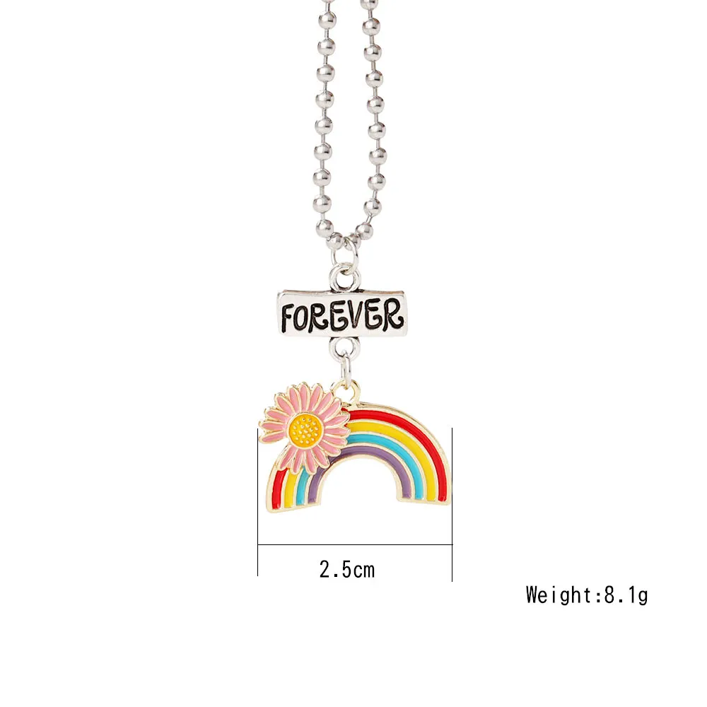 Fashion Daisy Rainbow Necklace Enamel Cartoon Kids Good Friends Forever Pendant Necklaces Jewelry Gift