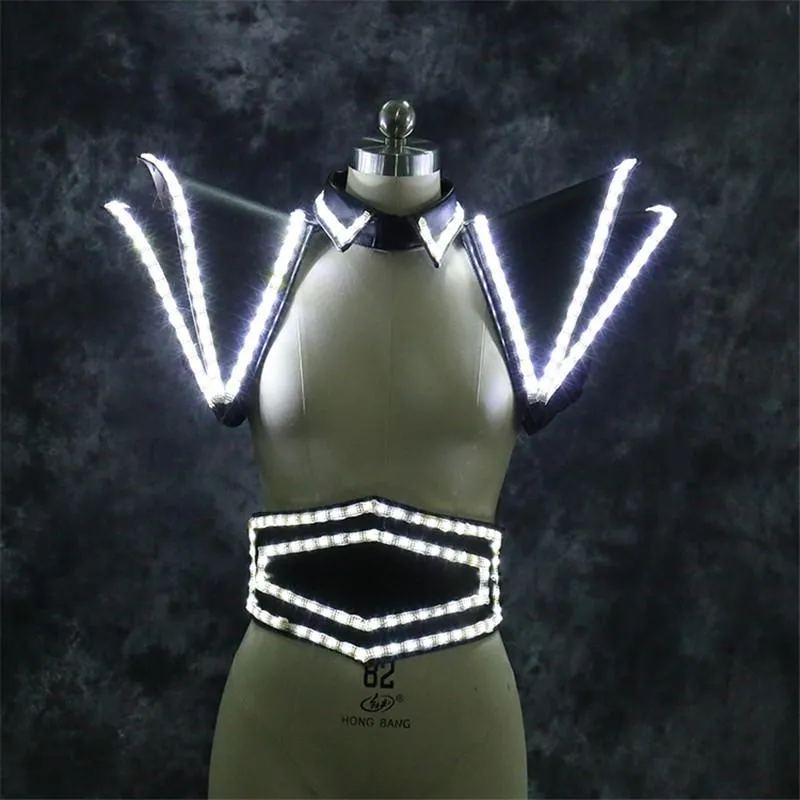 Party Decoration Re40 Ballroom Dance LED Light Costumes DJ Luminous Shoulder Stage Wears Outfit Armor Vest Clothe Robot Men Suit Perform Ds