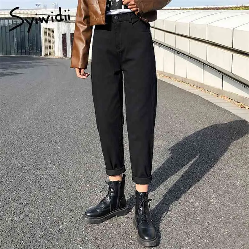 Svart jeans kvinna elastiska midja denim byxor hög wais plus storlek cowboy vaqueros mujer streetwear koreanska mode street stil 210322