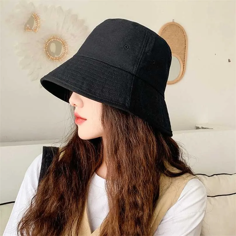 Cokk Bucket Hat Женщины Летний Корейский Рыбак Черный Защита Солнца Повседневные Дамы S Япония Стиль Панама Cap Gorros Плоский Топ 211119